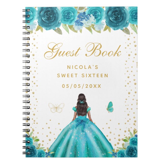 Cuaderno Princesa de Dieciséis Años de Piel Oscura con Flor (Frente)