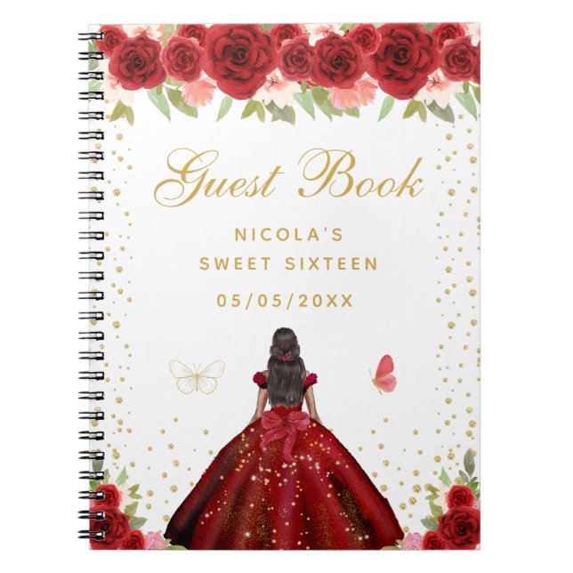 Cuaderno Princesa de piel oscura y flores rojas Sweet Sixte (Frente)