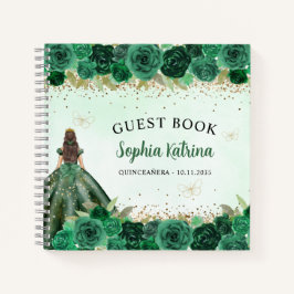 Cuaderno Princesa floral de oro verde esmeralda Quinceañera