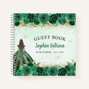 Cuaderno Princesa floral de oro verde esmeralda Quinceañera