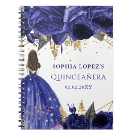 Cuaderno Princesa floral real de oro azul Quinceanera