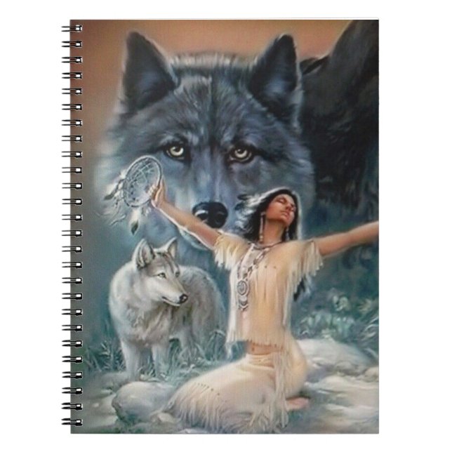 Cuaderno Princesa Nativa con Lobos y Atractivo (Frente)