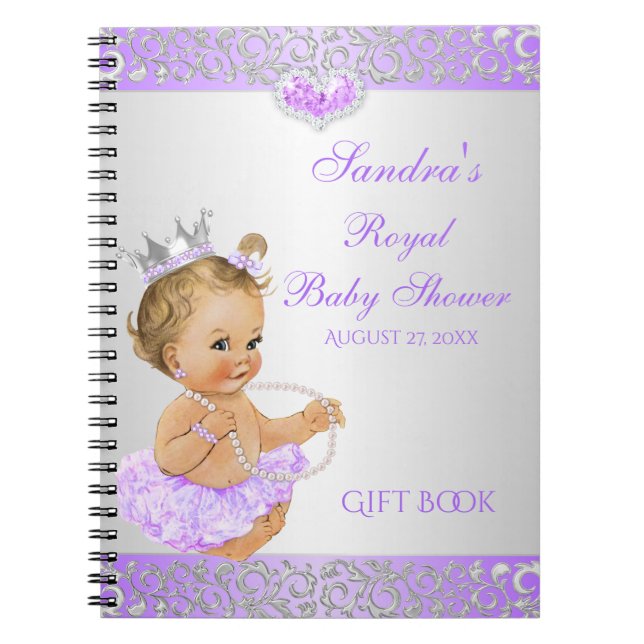 Cuaderno Princesa Real Lila Diamantes de Plata Regalo Invit (Frente)