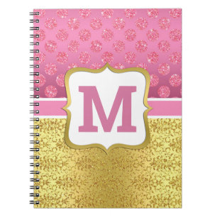 Cuaderno Princesa Rosa Bonita Glitter Dots y Arte Dorado De