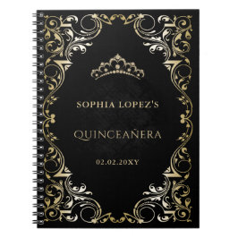 Cuaderno Princesa Rustica de Oro Negro Tiara Quinceanera