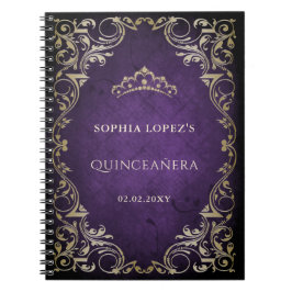 Cuaderno Princesa Rustica de Oro Púrpura Tiara Quinceanera