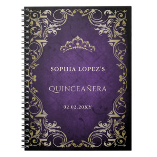 Cuaderno Princesa Rustica de Oro Púrpura Tiara Quinceanera