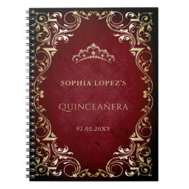 Cuaderno Princesa Rustica de Oro Rojo Tiara Quinceanera