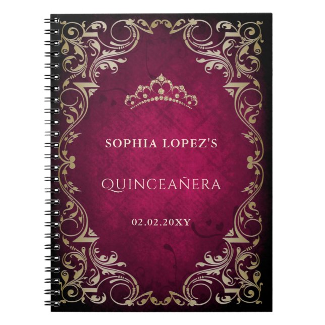 Cuaderno Princesa Rustica de Oro Rosa Tiara Quinceanera (Frente)
