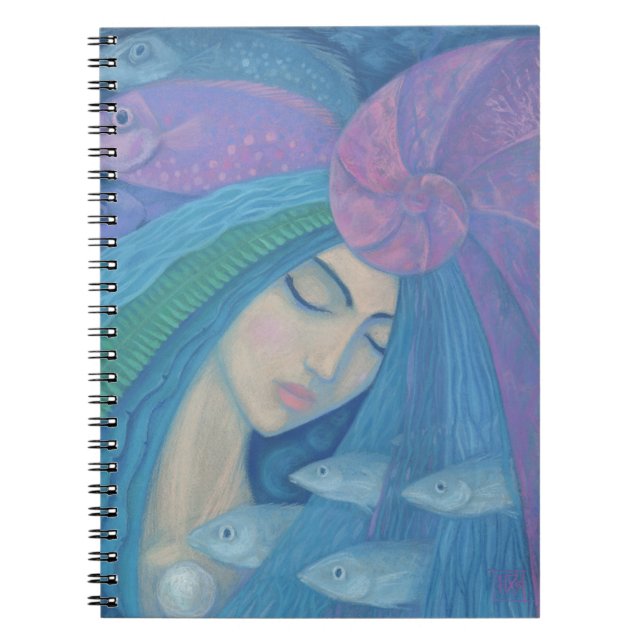 Cuaderno Princesa Sirena, fantasía submarina, azul rosado (Frente)