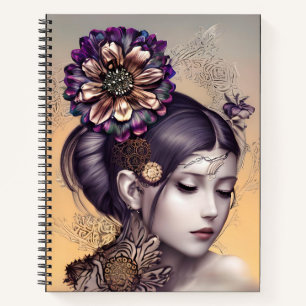Cuaderno Princesa Steampunk con una Flor de Color Cobre