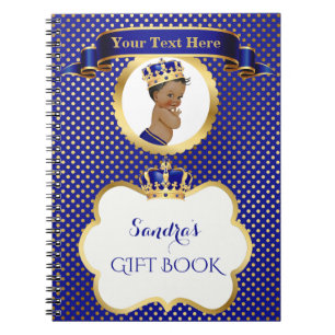 Cuaderno Príncipe afroamericano azul real dorado regalo inv