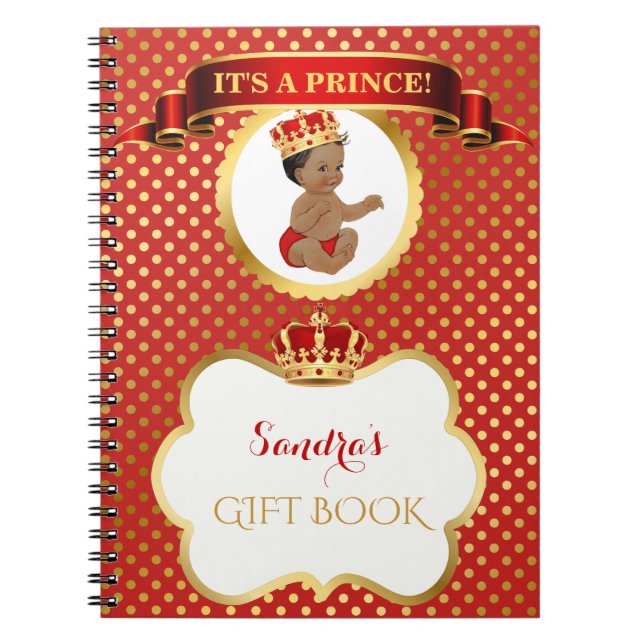 Cuaderno Príncipe afroamericano regalo rojo dorado real (Frente)