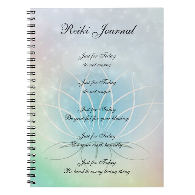 Cuaderno Principios de Reiki brillante diseño de Lotus (Frente)