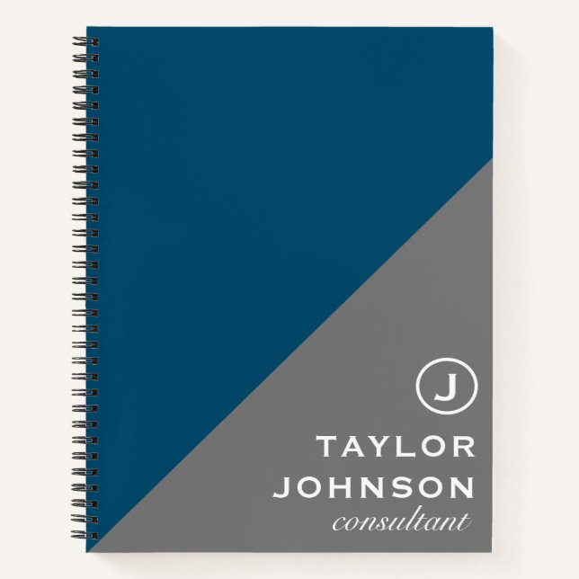 Cuaderno Profesional azul y gris simple monogramado (Anverso)