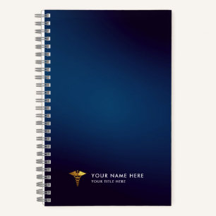 Cuaderno Profesional Caduceo Médico Azul Marino Dorado