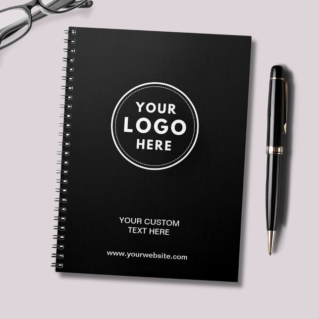 Cuaderno Profesional de Logo Negro Simple (Professional black logo notebook with customizable text and website. Just add your own logo.)