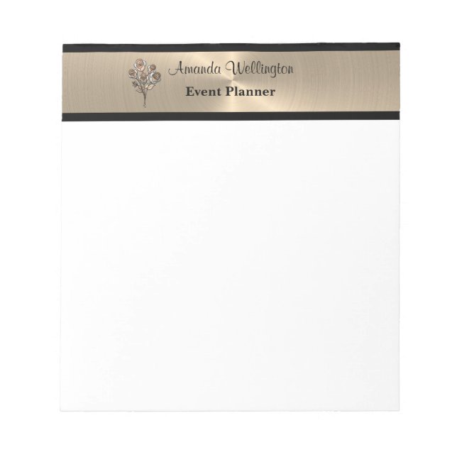 Cuaderno Profesional de Rosas Florales Dorado y Ne (Frente)