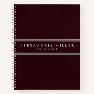 Cuaderno Profesional Simple Moderno Borgoña y Gris Stripe