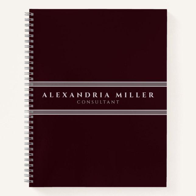 Cuaderno Profesional Simple Moderno Borgoña y Gris Stripe (Anverso)