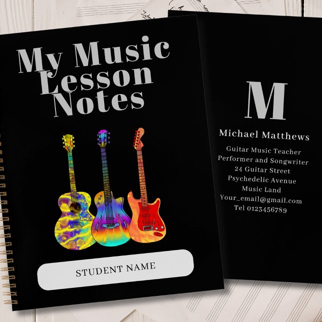 Cuaderno Profesor de Guitarra Lección de Música Personaliza (Guitar teacher musical instrument lessons custom music student notebook)