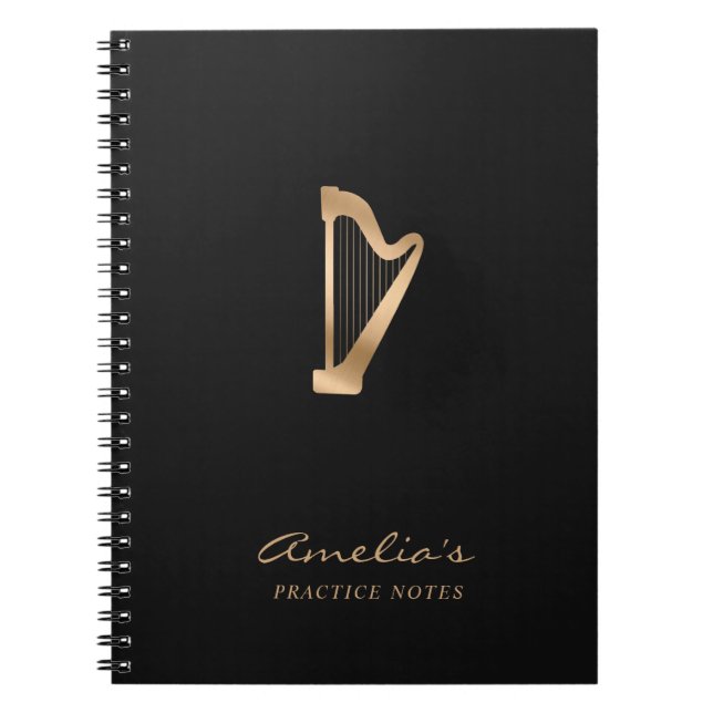Cuaderno Profesor de Música Harp Gold Black Elegant Script (Frente)