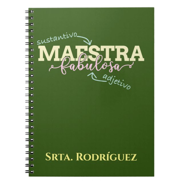 Cuaderno Profesor español personalizado Fabulosa de Maestra (Frente)