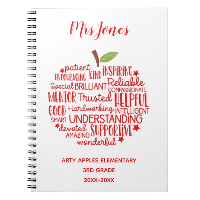 Cuaderno profesor gracias a jubilaciones palabra arte apple (Frente)