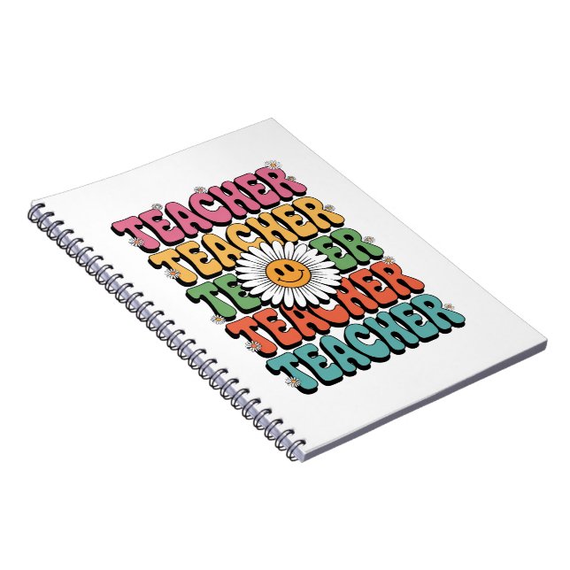 Cuaderno Profesor Groovy Flor de Margarita Retro Vuelve al  (Lado Derecho)