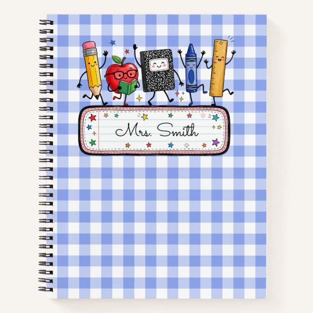 Cuaderno Profesor Personalizado de Gingham Azul (Anverso)