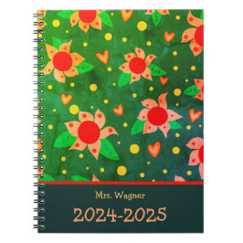 Cuaderno Profesor personalizado Fun Retro Flores Verdes