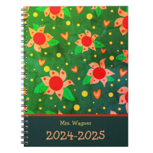 Cuaderno Profesor personalizado Fun Retro Flores Verdes