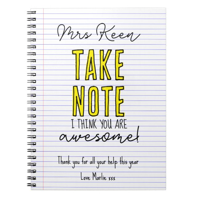 Cuaderno Profesor tome nota eres increíble libro pizarra (Frente)