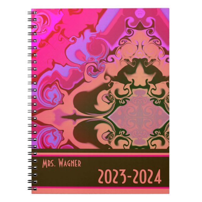 Cuaderno Profesora personalizada Boho Bonito rosa vivo mode (Frente)