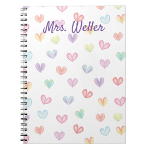Cuaderno Profesora personalizada con corazones acuarelas