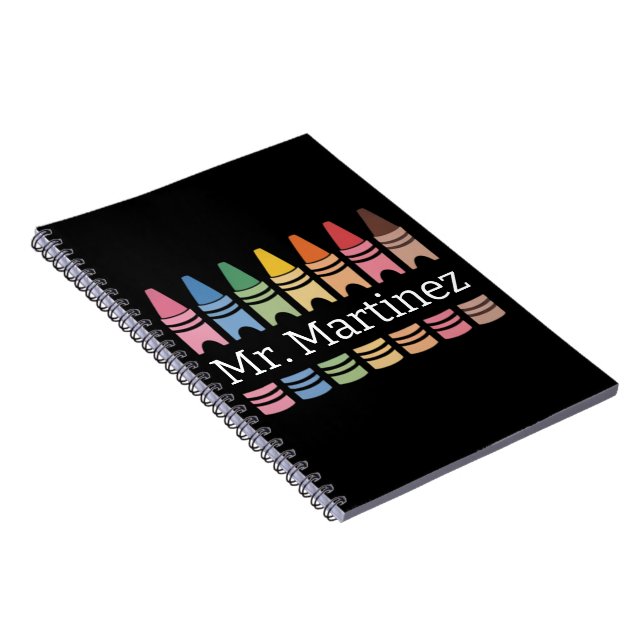 Cuaderno Profesora personalizada de Crayon Nombre Cute Back (Lado Derecho)