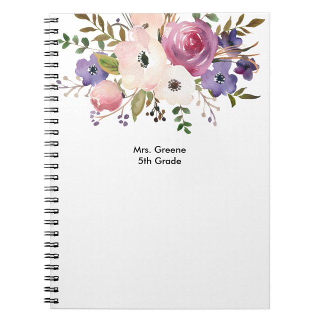 Cuaderno Profesora personalizada Floral Rosa Azul (Frente)