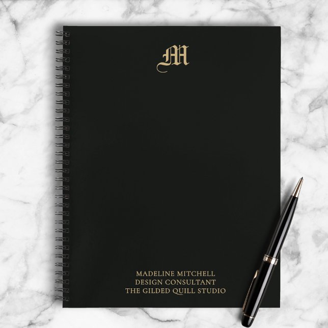 Cuaderno Professional Business Monogram Modern Black Gold (Add your name, business, and title for a polished look.)