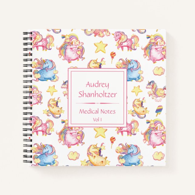 Cuaderno Programador Monogramado Girly Whimsical Unicornio  (Anverso)