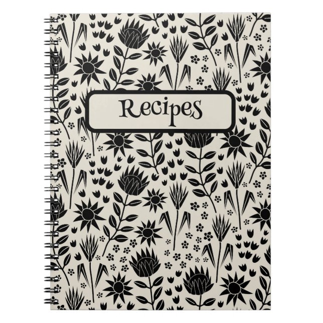 Cuaderno Protea Floral Block Print Millefleur Ropa negra (Frente)