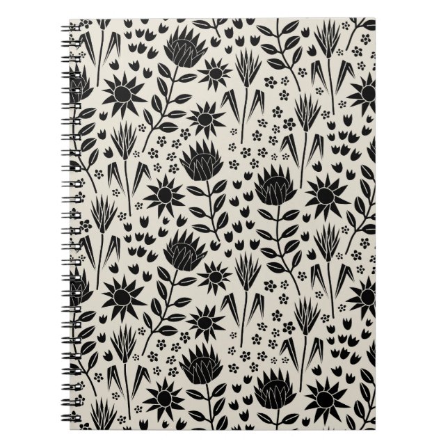 Cuaderno Protea Floral Block Print Millefleur Ropa negra (Frente)