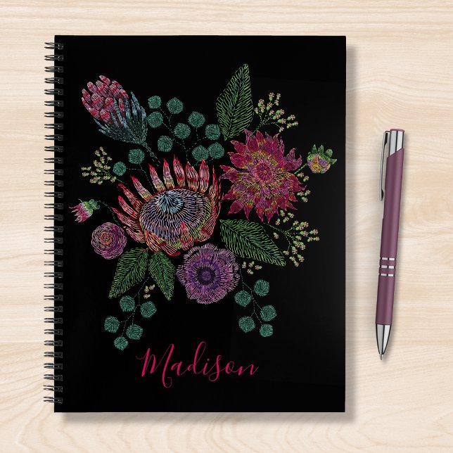 Cuaderno Protea moderna nombre personalizado floral con tít (Subido por el creador)