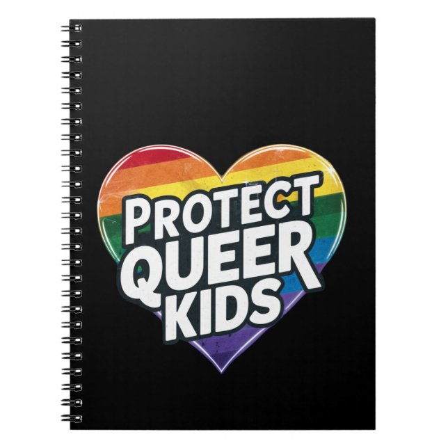Cuaderno  Protege a los niños queer Corazón de arcoíris Org (Frente)