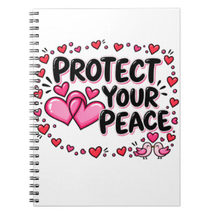 Cuaderno Protege Tu Paz Corazones Rosados Pájaros de Amor