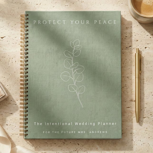 Cuaderno Protege tu paz Planificador de boda verde salvia (Luxury sage green wedding planner notebook)
