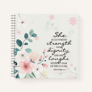 Cuaderno Proverbios 31:25 Ella está vestida con fuerza