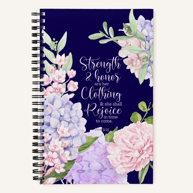 Cuaderno Proverbios 31:25 Fuerza y Honor Azul (Anverso)