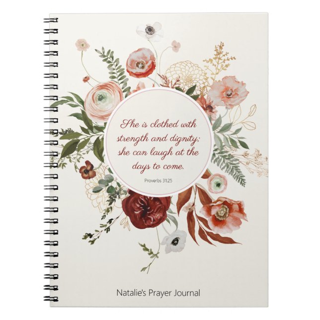 Cuaderno Proverbios 31:25 Rubor Pink Floral Prayer Journal (Frente)