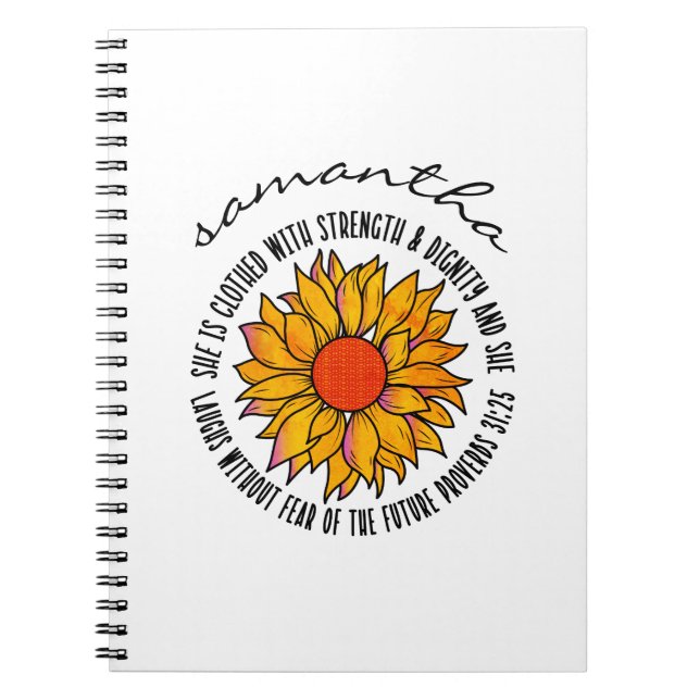 Cuaderno Proverbios 31 lindo versículo bíblico de girasol d (Frente)