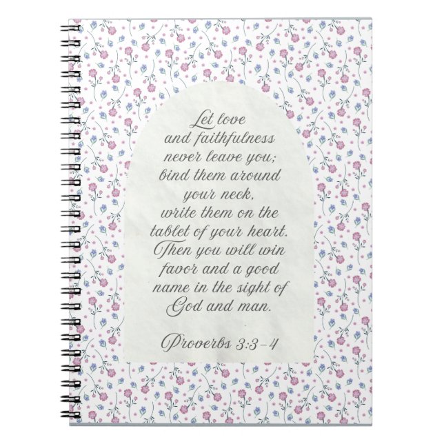 Cuaderno Proverbios 3:3–4 Escritura Floral (Frente)